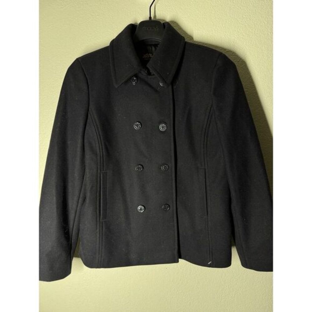 LL Bean Black Italian Wool‎ Peacoat Misses' Reg Anchor Buttons 14